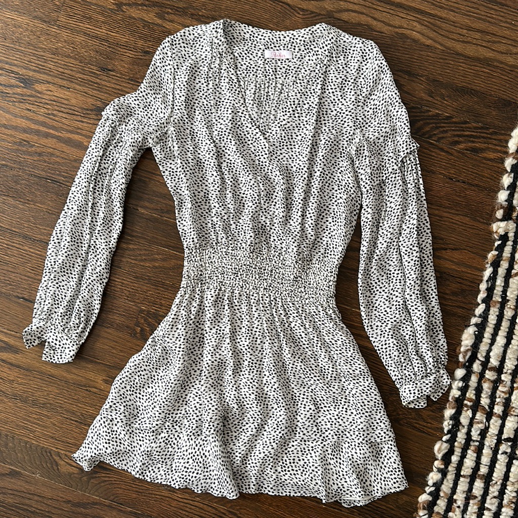 Parker White With Black Long Sleeve Mini Dress